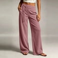 thumbnail image 2 of TEAJOPSUU Wide Leg Pants for Women Comfy Corduroy Drawstring Elastic Waist Palazzo Trousers with Pockets Casual Daily Vacation Pants Pink, 2 of 6