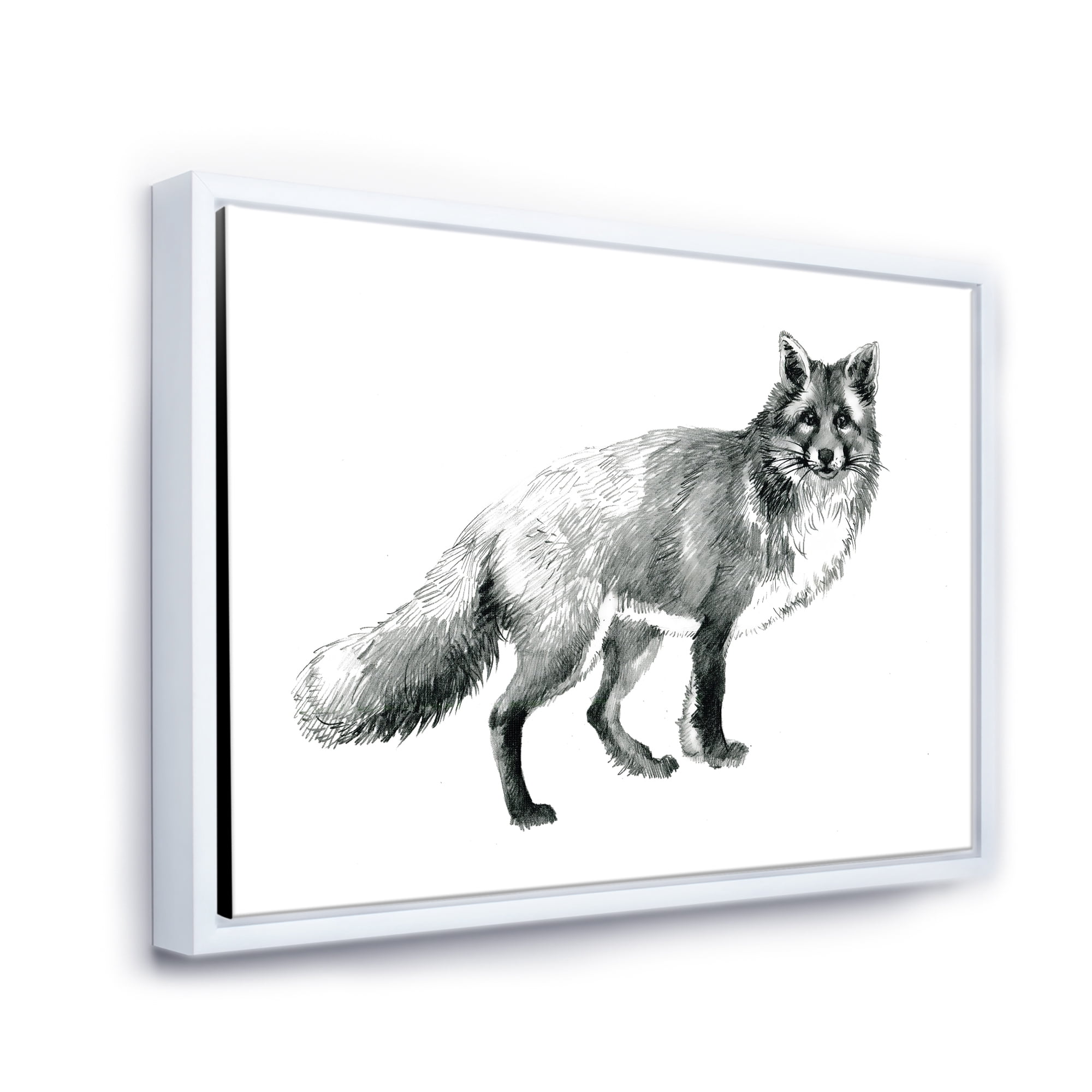 Designart 'Black and White Portrait Fox' Farmhouse Framed Canvas Wall Art Print