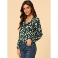 thumbnail image 2 of INSPIRE CHIC Women's Vintage Floral Tie V Neck Ruffle Fall Blouse Tops, 2 of 6