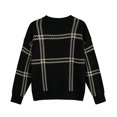 thumbnail image 4 of Sorvello Women's Plaid Knit Sweater, Oversized Crewneck Pullover Long Sleeve, Ribbed Cuffs & Hem Casual Fall Style Black S, 4 of 8