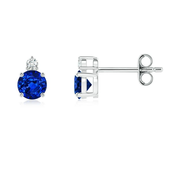0.66 Carat Basket-Set Round Blue Sapphire Stud Earrings with Diamond ...