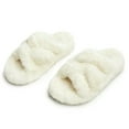 thumbnail image 3 of YDN Women Comfortable Flats Slippers Open Round Toe Fur Slides Sandals Cross Strap Slip On Shoes for Indoor Party Daily Size 7.5 White, 3 of 4
