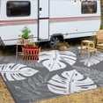 thumbnail image 2 of Waterproof Reversible Outdoor Rug - Large Plastic Straw Patio Mat - UV Resistant, Easy Clean, Portable Bag & Stakes - For Camping, Deck, Porch, RV, Balcony, Beach - 9x18ft, Gray, USA, 2 of 8