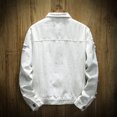 thumbnail image 4 of Joernso Jean Jacket Ripped Hole Solid Color Turndown Collar Streetwear Autumn Winter Loose Single Breasted Denim Jacket for Trip, 4 of 8