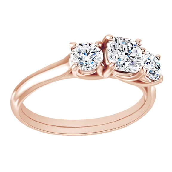 AFFY Round Cut Simulated White Moissanite Three Engagement Ring In 14K Solid Rose Gold, Size-11