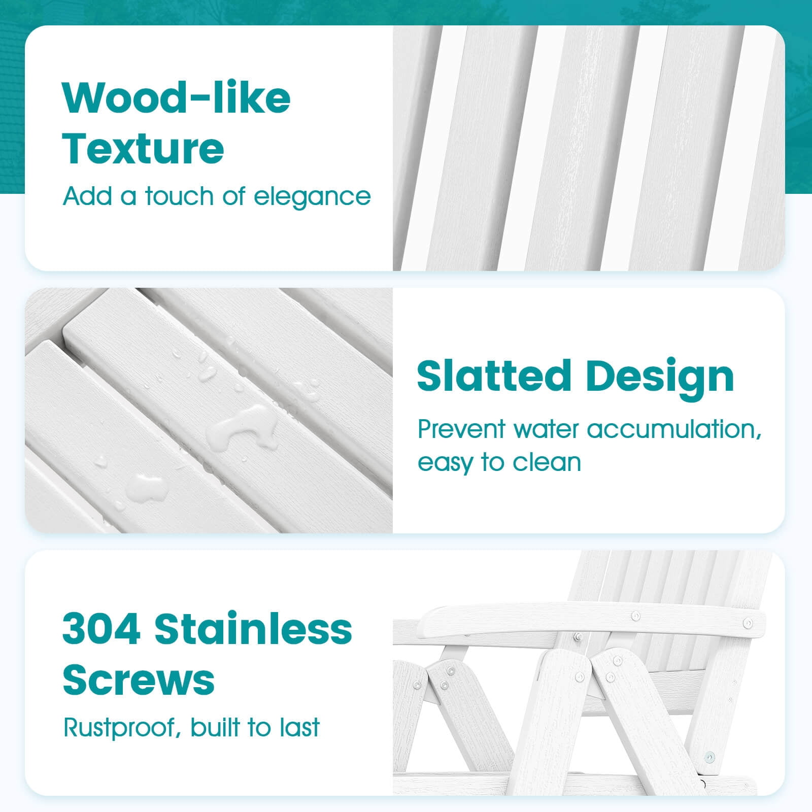 Costway Foldable Patio Chair with Armrest, Curved Back, Slatted Seat for Backyard Deck White
