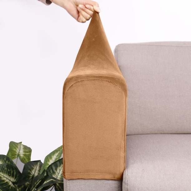Nvzi 2Pcs Chair Stretchy Velvet Armrest Covers Couch Arm Protector Sofa Cover,Khaki