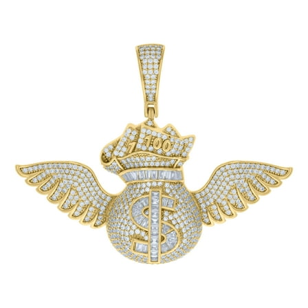 925 Sterling Silver Yellow-tone Mens Cubic-Zirconia Flying Money Bag Currency Fashion Pendant
