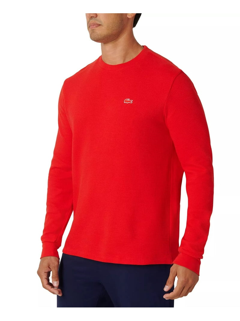 Lacoste RED Men's Waffle-Knit Thermal Sleep Shirt, US X-Large