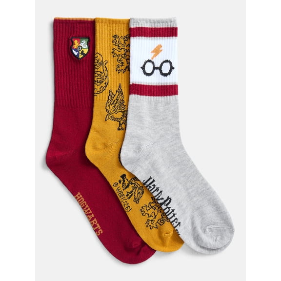 Harry Potter Men's Crew Socks, 3-Pack, Shoe Sizes 8-12