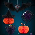 thumbnail image 2 of Halloween Decorations Bat Spider Cat Pumpkin Honeycomb Pendant Spooky Wall Hanging Party Scary Ornament Haunted House Home Ceiling Decorations, 2 of 5