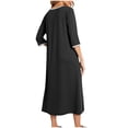 thumbnail image 4 of DHFJKG Nightgowns For Women 3/4 Sleeve Comfortable Loungewear Midi Sleep Dress Front Zipper Crewneck Loose Fit Tunic With Pockets Leisure Home Clothes, 4 of 5