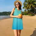 thumbnail image 3 of Easygdp Teal Turquoise para Vestido Transpirable de Mujer, Vestido Suelto de Manga Corta con Pliegues y Bolsillos para el Verano, 3 of 7