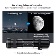 JINTU 420-1600mm f8.3 Manual Telephoto Zoom Lens for Canon EOS 70D, 80D, 90D, Rebel T3, T3i, T5, T5i, T6i, T6s, T7, T7I, T8I, SL3, EOS 5D, EOS5D IV, 6D II, 7D II SLR Cameras