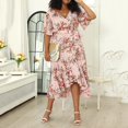 thumbnail image 2 of QIPOPIQ Robes pour Femmes Robe Fumée à Volants Manches Courtes Grande Robe Décontractée Robe d'Été Cuihua Taille Évasée Col en V Mi-Mollet Offres 2023, 2 of 7