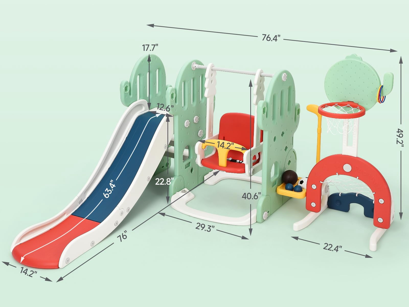 7 in 1 Toddler Slide and Swing Set Large Slide with Basketball Hoop Soccer Golf Indoor Slide and Swing Set for Toddlers Age 1-8 Baby Slide Toddler Slide Climber Set Indoor and Outdoor Playground