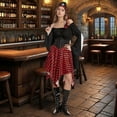 thumbnail image 6 of MYATED Women Pirate Costume Renaissance Shirt Medieval Dress with Waist Belt Eye Patch Halloween Pirate Queen Outfit,Black,2XL, 6 of 7