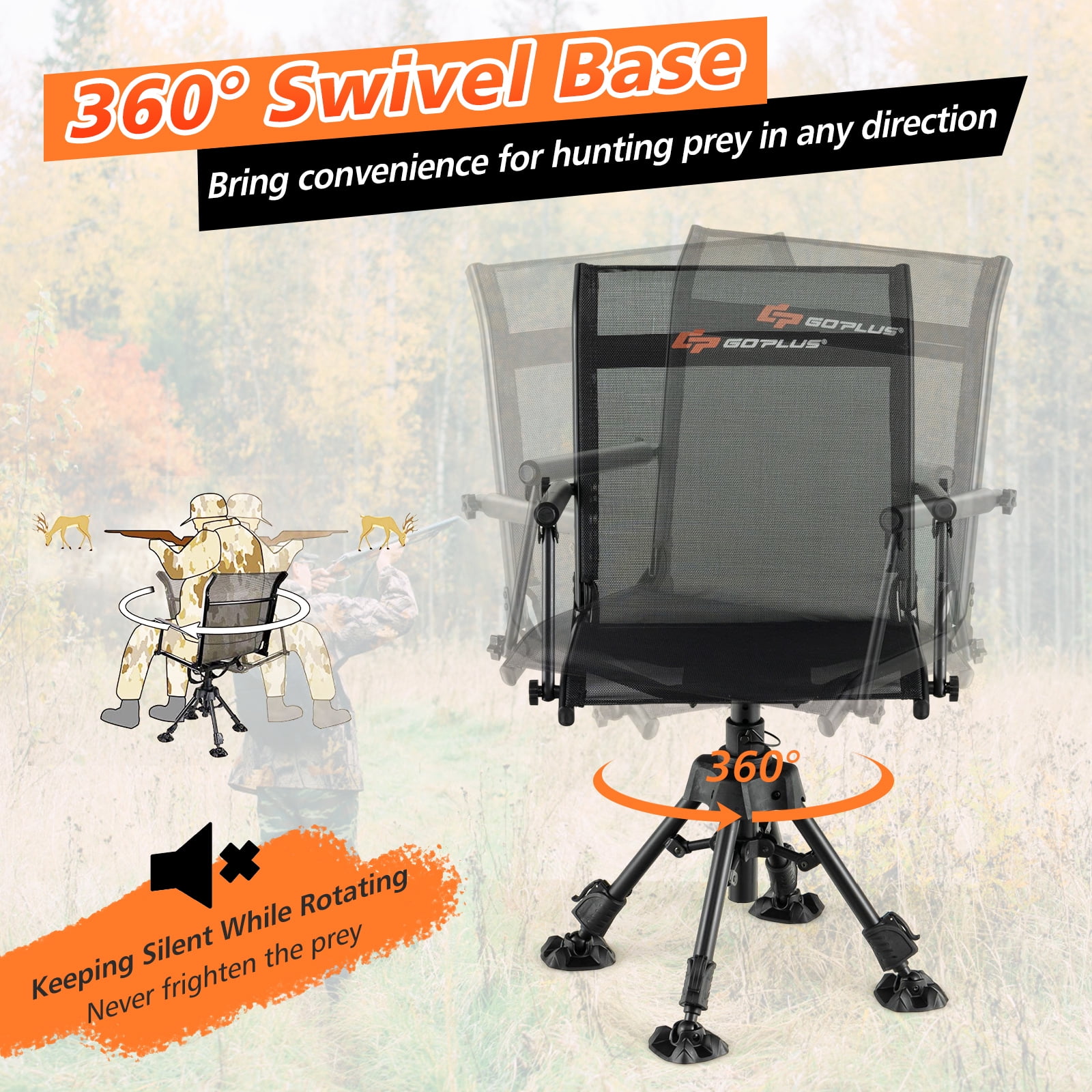 Topbuy 360° Swivel Blind Hunting Chair, Foldable & Portable Hunting Chair W/ Oversized Duck Feet Padded Armrests Mesh Back&Height Adjustable