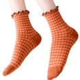 thumbnail image 5 of AVRNLIQ Womens Retro Gingham Ruffled Crew Socks, Soft Breathable Knit, One Size, Orange, 5 of 5