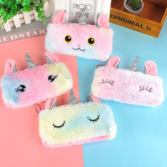 Pencil Pouch, Cute Soft Fluffy Unicorn Canvas Storage Organizer Zipper