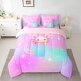 thumbnail image 2 of Manfei Initial Letter V 7-Piece Queen Bedding Set, Kawaii Axolotl, Starry Sky, Breathable Reversible, 2 of 8