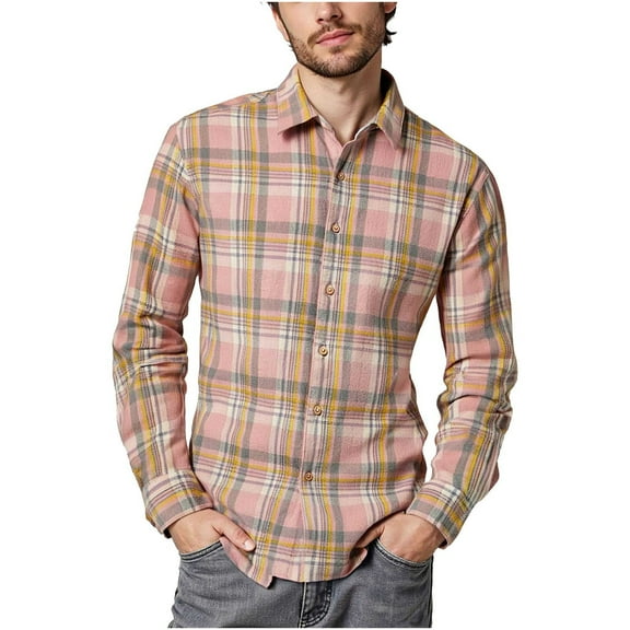 FDGIU Men's 2025 Plaid Flannel Shirt - Long Sleeve Button Down, Classic Pocket Casual Fall Top