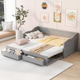 thumbnail image 6 of Wooden Daybed with Trundle Bed and Two Storage Drawers, Extendable Bed Daybed, Sofa Bed with Two Drawers, Gray, 6 of 9