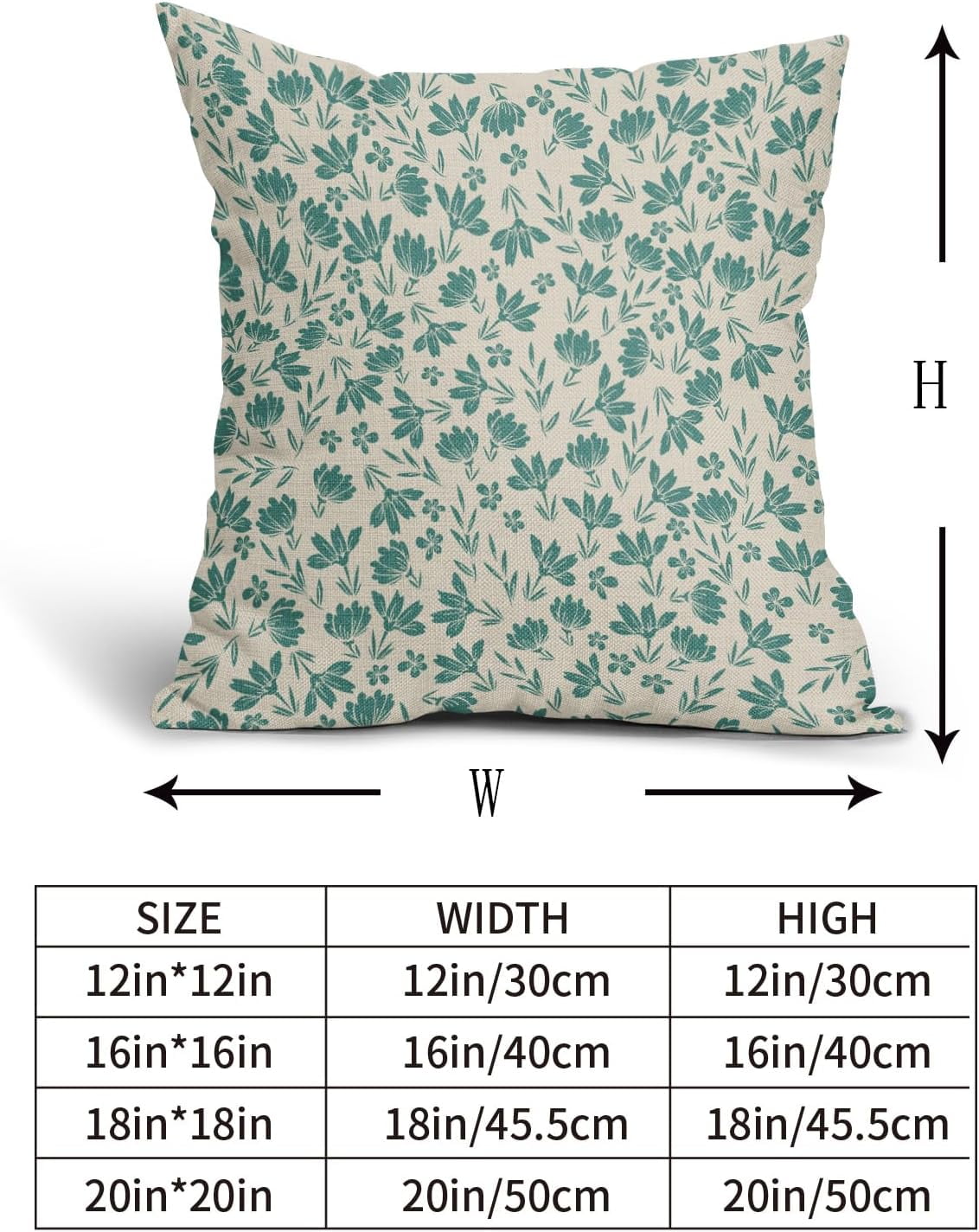 Aqua Floral Pillow Covers 18x18 Set of 2 Vintage Rustic Old Style Cute Small Flower Teal Cream Print Decorative Outdoor Pillowcases Farmhouse Throw Cushion Case Decor for Couch Sofa Bed
