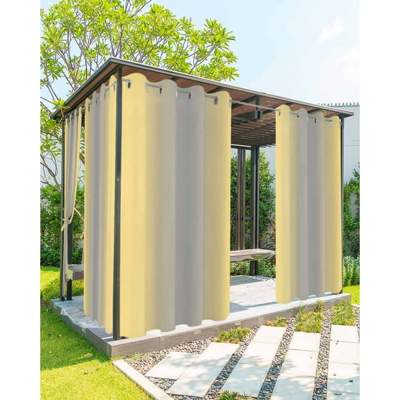 Outdoor Curtains for Patio Ombre Abstract Gradient Lemon Yellow and Gray Waterproof Privacy Outside Curtains with 2 Tiebacks Grommet Top Pergola Curtains for Porch Cabana Gazebo 1 Panel, 54x84 inch