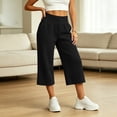 thumbnail image 6 of Qingpeng Womens Elastic High Waisted Pants Cropped Wide Leg Sweatpants Soft Fleece Knit Capri Palazzo Bottoms, 6 of 9