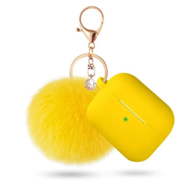 Airpods 3(2021), Apple Airpod 3rd Generation Women's Case, Air Pod 3rd Generation Charging Case Silicone Case with Pom Pom Keychain Accessory(Yellow)