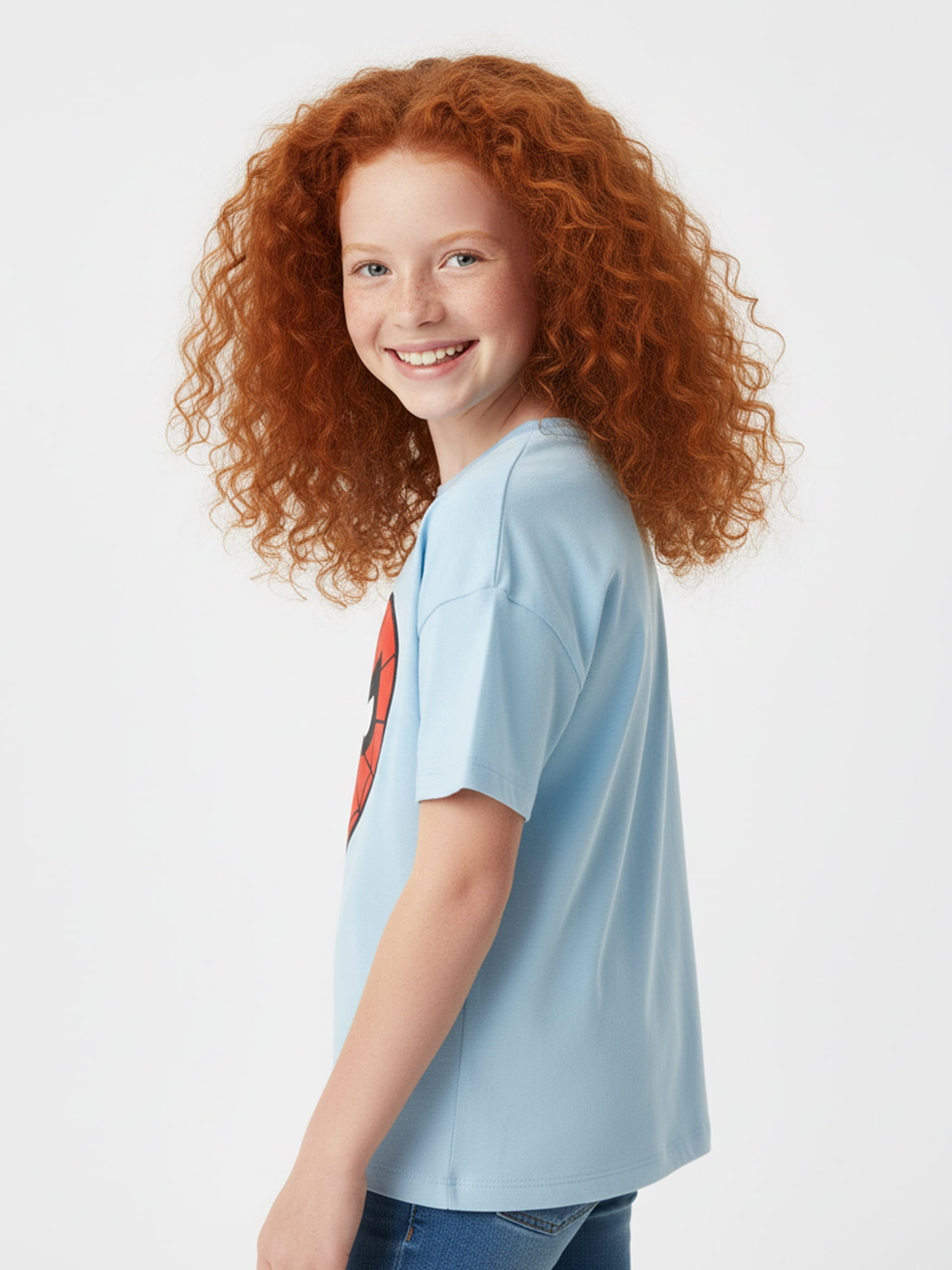 Spider-Man Girls Heart Eyes Graphic Tee with Short Sleeves, Sizes 4-16