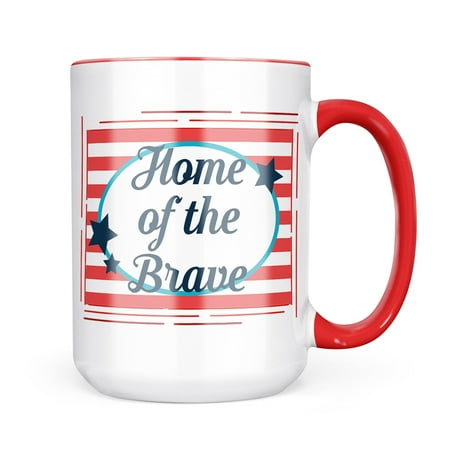 

Christmas Cookie Tin Home of the Brave Fourth of July America Stars and Stripes Mug gift for Coffee Tea lovers