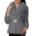 thumbnail image 2 of BLTIBY Women's Faux Fur Winter Coat Fall Winter Fuzzy Warm Plus Size Fleece Jacket Elegant Open Front Cardigan Casual Cropped Dressy Outerwear with Belt Gray L, 2 of 3