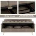 thumbnail image 5 of GAOMON Faux Leather 3-Seater Sofa with Lift-Up Storage, Hand-Stitched Cushion, and Gold Metal Legs – Elegant Modern Couch for Living Room, Office, or Apartment, Dark Brown, 5 of 7