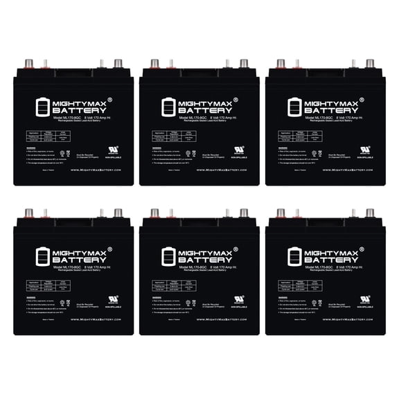 8V, 170Ah, AGM, Dual Terminal, Replacement Battery Compatible with Trojan US8VGXC2 - 6 Pack
