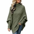 thumbnail image 6 of Sweater for Women Cable Knit Poncho Sweater Turtleneck Long Sleeve Loose Fit Casual Pullover Top, 6 of 6