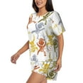 thumbnail image 2 of Kdxio Cartoon Monkey Print Pajamas Sets for Women Short-Sleeved Pjs with Lounge Shorts Two Piece Sleepwear S-4XL, 2 of 8