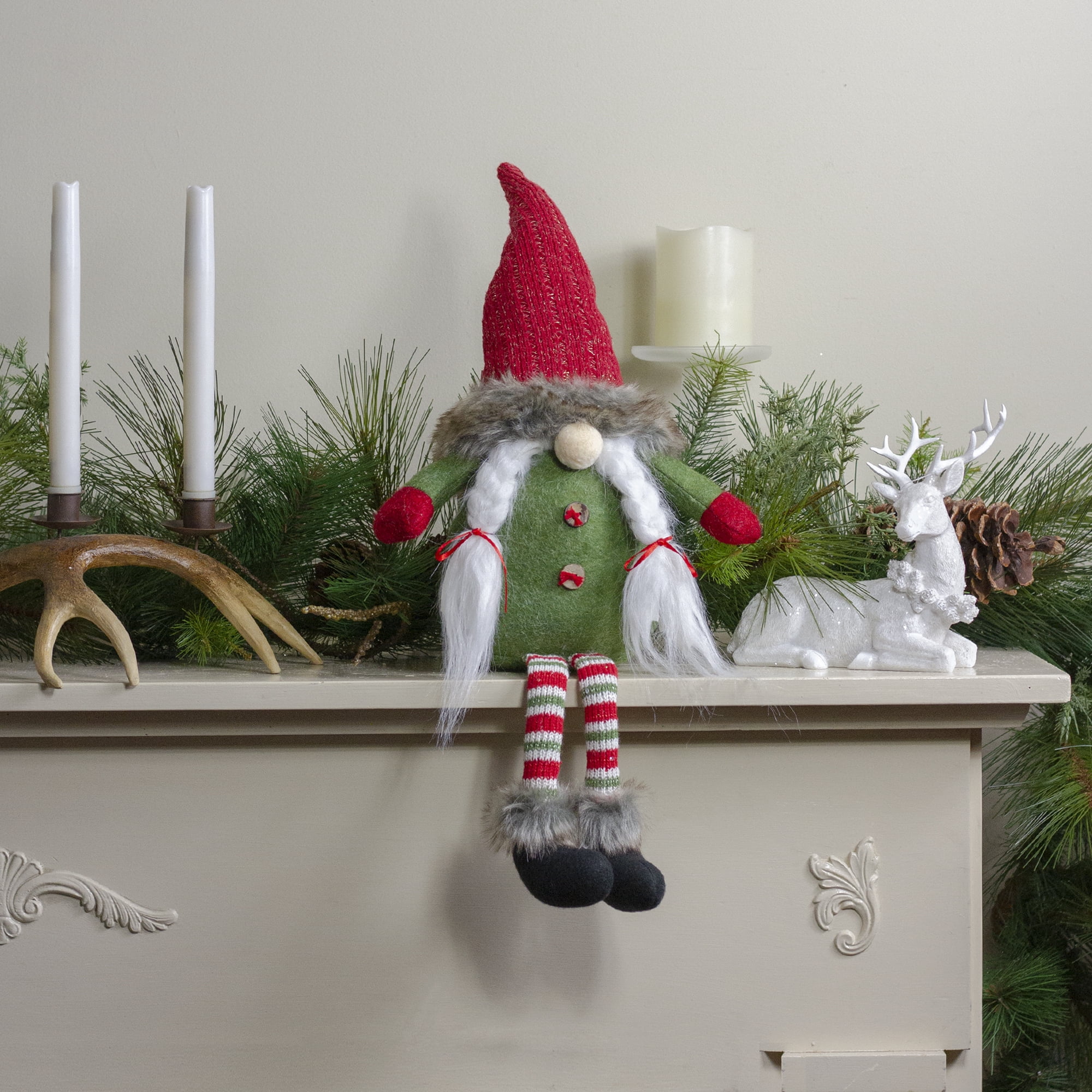 Northlight Sitting Female Gnome with Pigtails and Dangling Legs Christmas Figurine - 25"
