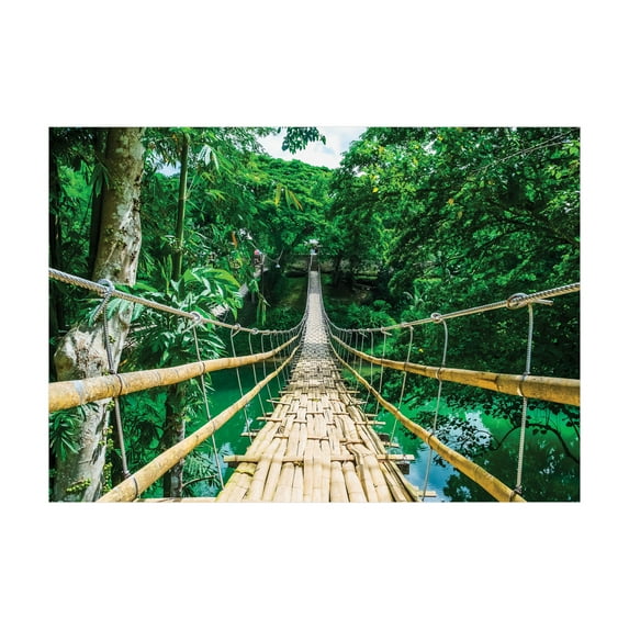 Ambesonne Tropical Jigsaw Puzzle, River Bridge of Forest, Heirloom-Quality Fun Activity for Family Durable Cardboard, 1000 pcs, Beige and Green