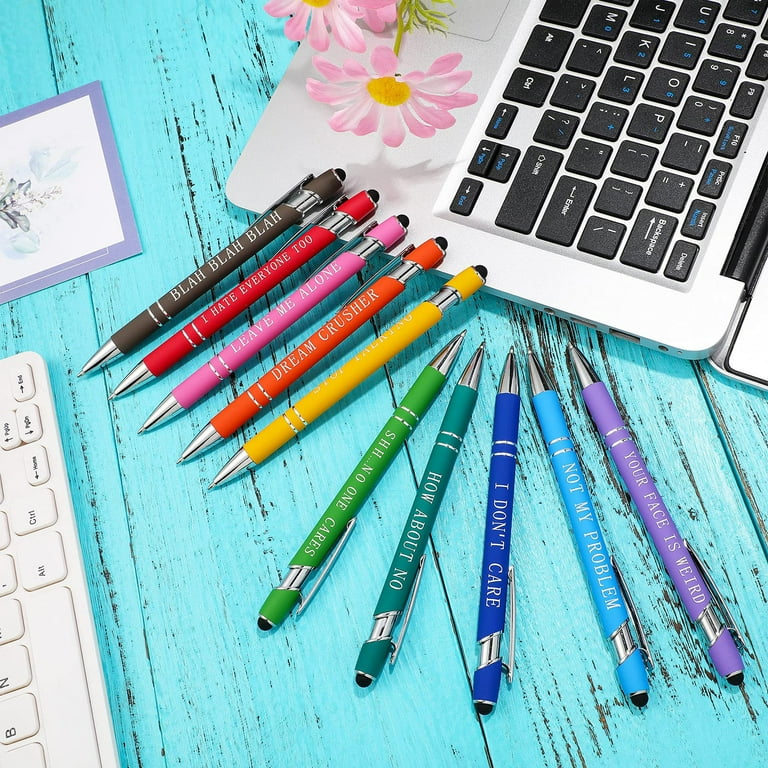 10 Pieces Office Pens Ballpoint Pen Funny Quotes Inspirational Pen with Stylus Tip Motivational Messages Pen Metal Black Ink Pens Encouraging Stylus