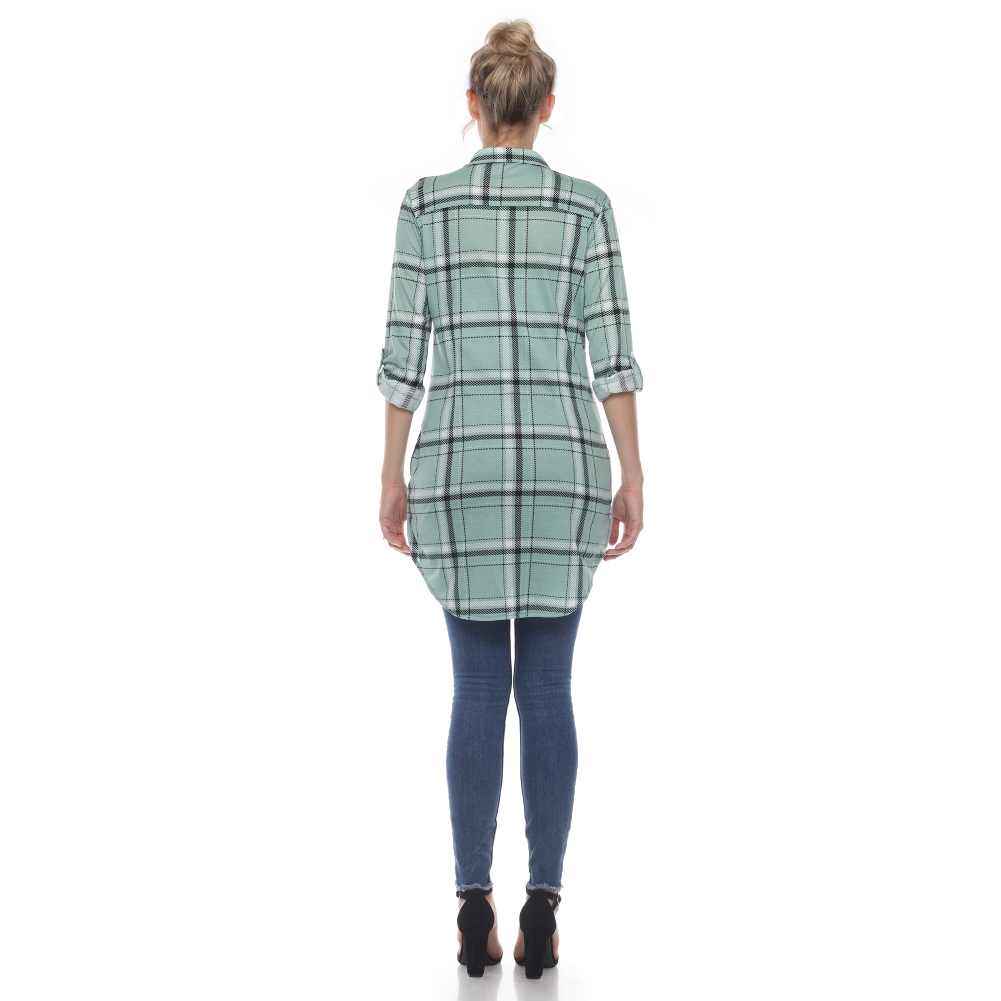 White Mark Women's Windowpane Plaid Tunic Top