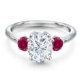 thumbnail image 3 of Gem Stone King 925 Sterling Silver White Moissanite and Red Created Ruby Engagement Ring for Women | 2.60 Cttw | Oval 9X7MM | Gemstone Birthstone | Size 7, 3 of 7