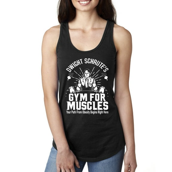 Dwight Schrute's Gym for Muscles Pop Culture Ladies Racerback Tank Top, Black, Small