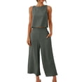 thumbnail image 1 of Ensembles 2 Pcs pour Femmes Tenue d'Été pour Femmes Ensemble de Vêtements Femme Col Rond Sans Manches Hauts Pantalons Ensembles Style Pantalon Long P_124 Survêtements pour Femmes Roses TTG, 1 of 7