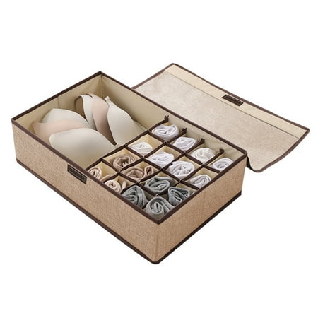 cuyhtdup Storage Box/Bag Clothes Storage Organizer Sock Underwear Storage Case With Lid 17/13 Cells Fabric Divider Drawer Organizer For Socks Bras Ties Towels Scarves