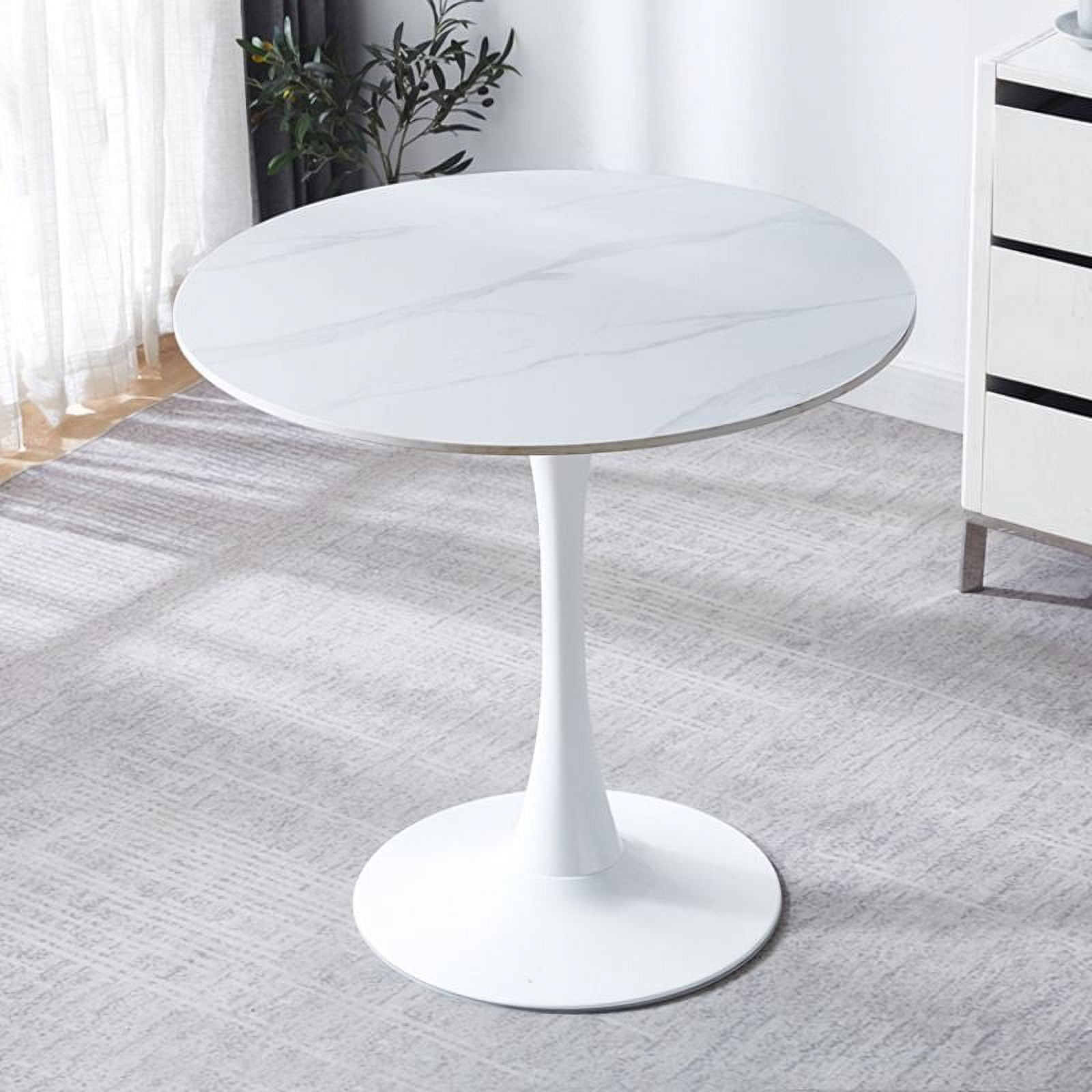 Modern Dining Table,24 Inch Round Table,MDF Top and Steel Base Tulip Round Kitchen Table,Coffee Table for Living Room,White Marble