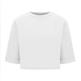 thumbnail image 6 of Shirts for Women under $10 Short Sleeved Casual Solid Color Crop Round-Neck Blouses for Women 2025 Trendy T Shirts Summer Clothes White S, 6 of 6