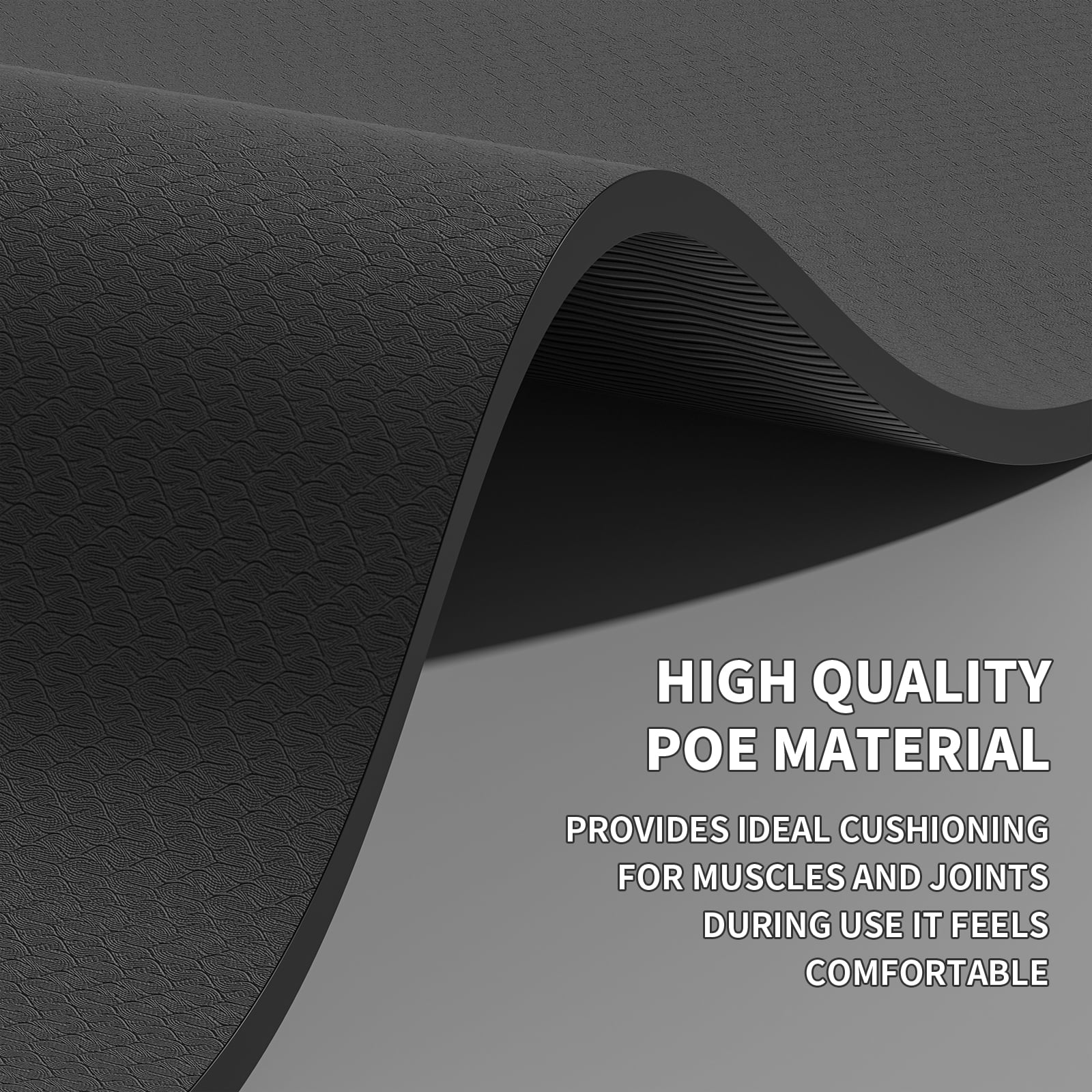 Frach Large Yoga Mat Extra Wide 4 ft,0.3" Thick with Strap, Non-Slip High Rebound for Home and Outdoor,Gym and Travel(Black)