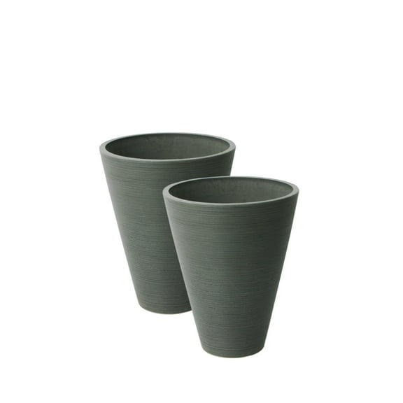 Algreen Valencia Planter, 2 Round Taper Ribbed Planters, 11.4-In. Diameter by 14-In., Charcoal, 2 Pack